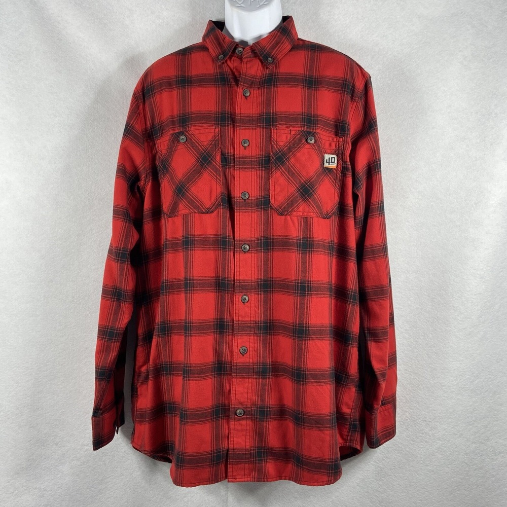 Duluth 40 Grit Flannel Shirt Mens L Tall Red Black Button Down Plaid Long Sleeve